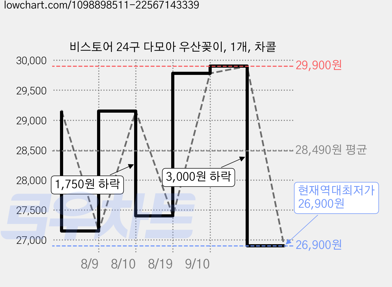 비스토어 24구 다모아 우산꽂이, 1개, 차콜 가격 변동 차트, 현재가 26,900원, 역대최저가