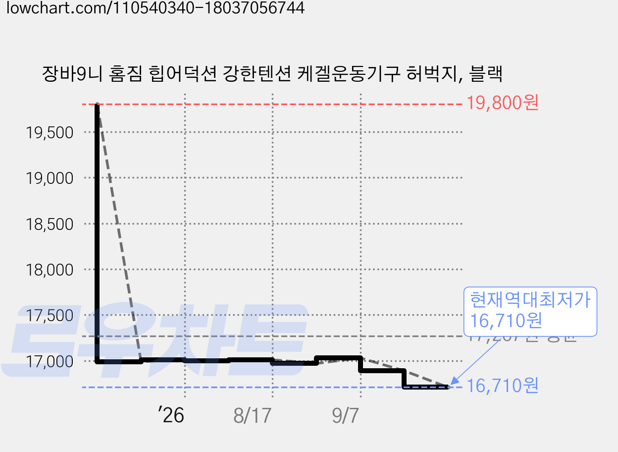 장바9니 홈짐 힙어덕션 강한텐션 케겔운동기구 허벅지, 블랙 가격 변동 차트, 현재가 16,710원, 역대최저가