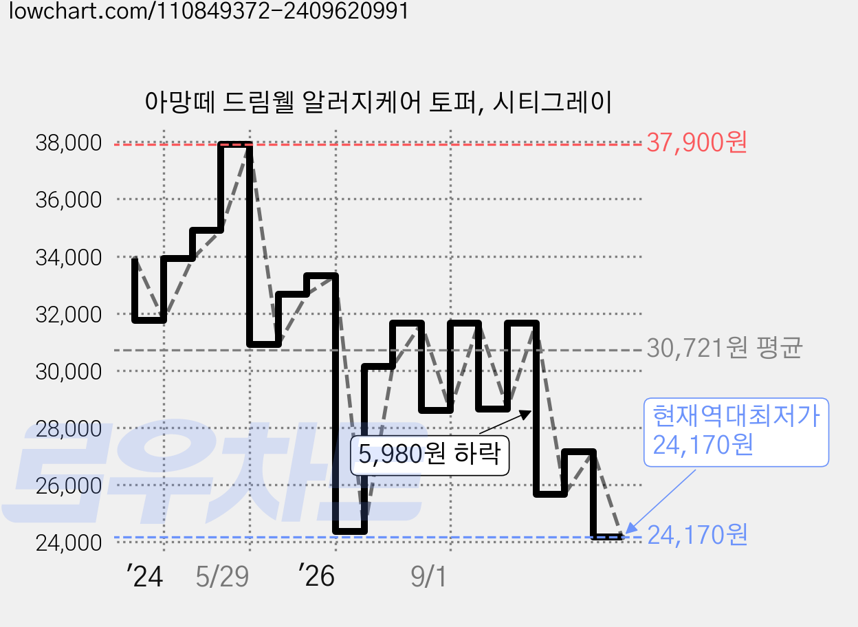 아망떼 드림웰 알러지케어 토퍼, 시티그레이 가격 변동 차트, 현재가 24,170원, 역대최저가
