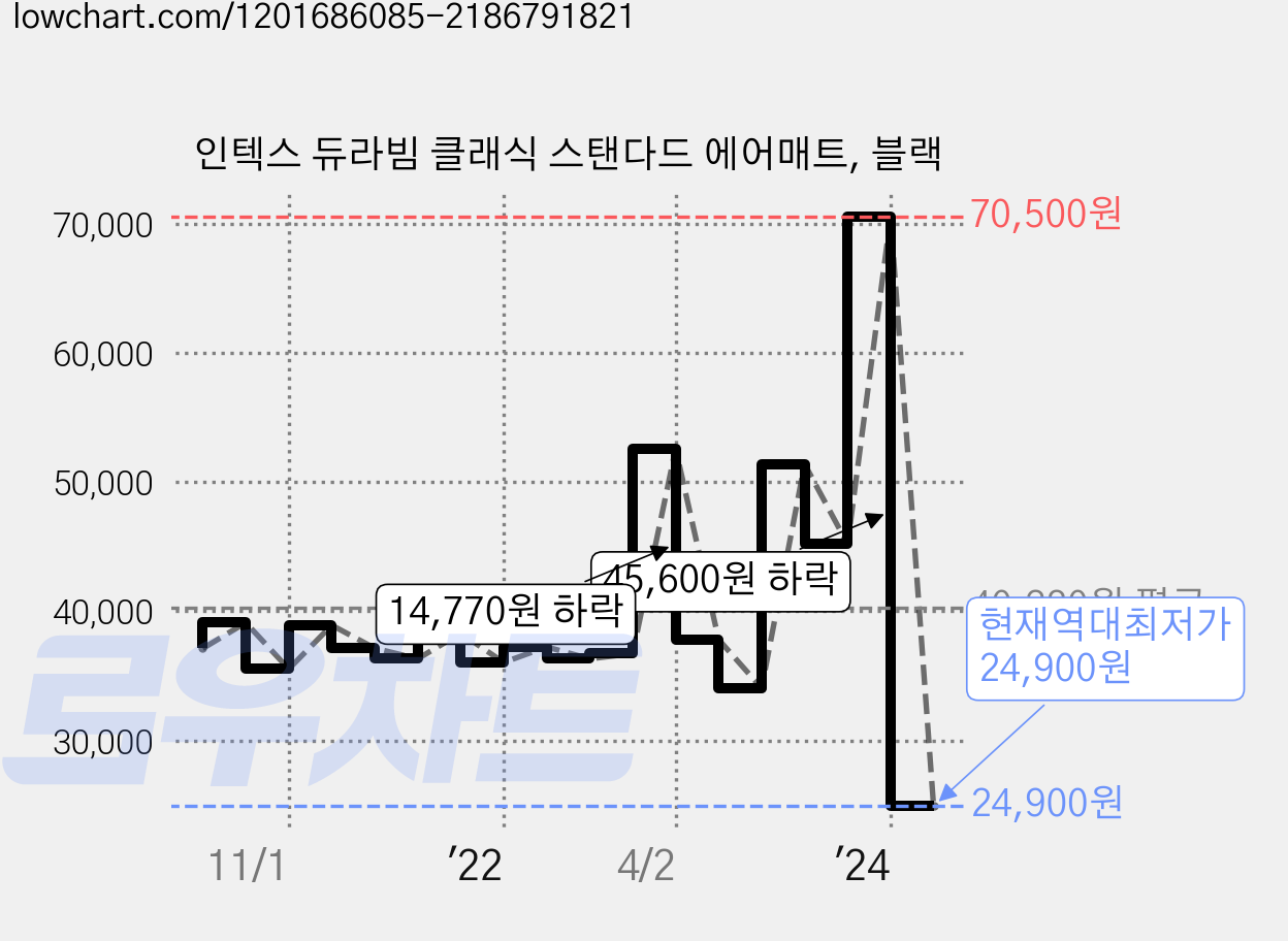 인텍스 듀라빔 클래식 스탠다드 에어매트, 블랙 가격 변동 차트, 현재가 24,900원, 역대최저가