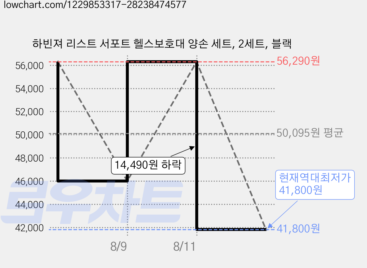 하빈져 리스트 서포트 헬스보호대 양손 세트, 2세트, 블랙 가격 변동 차트, 현재가 41,800원, 역대최저가