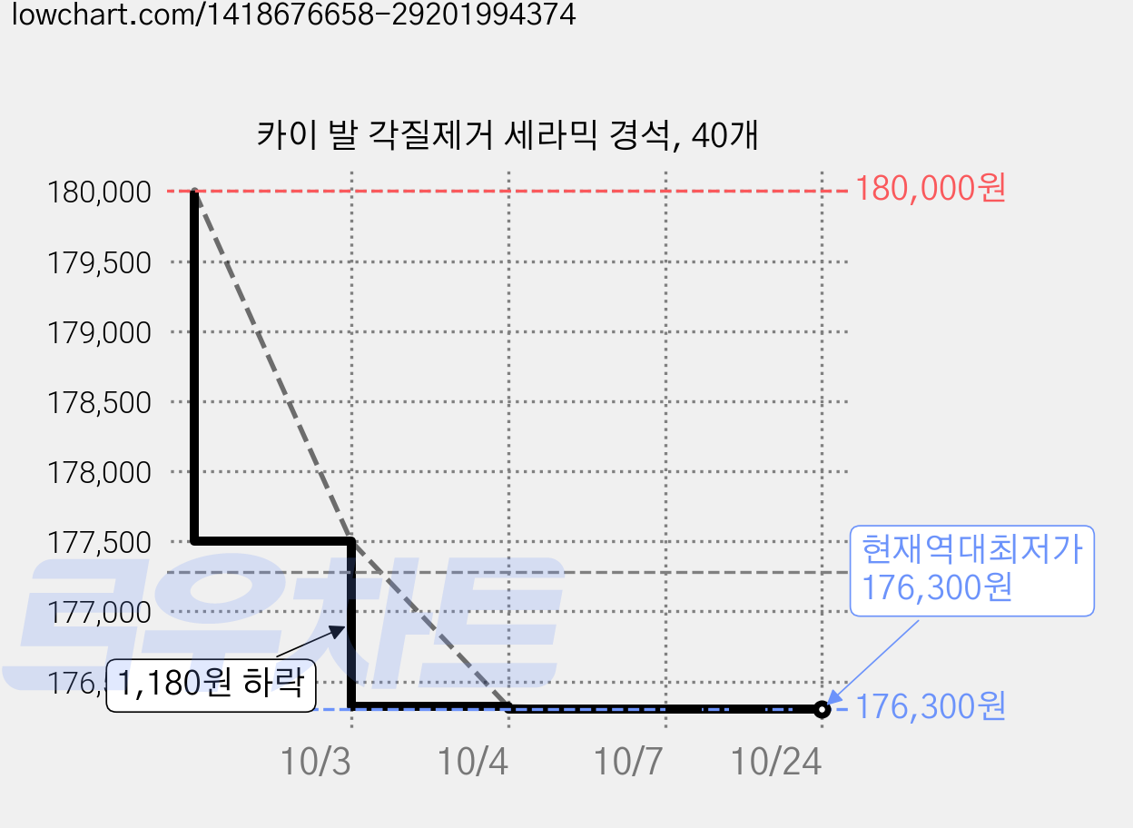 카이 발 각질제거 세라믹 경석, 40개 가격 변동 차트, 현재가 176,320원, 역대최저가