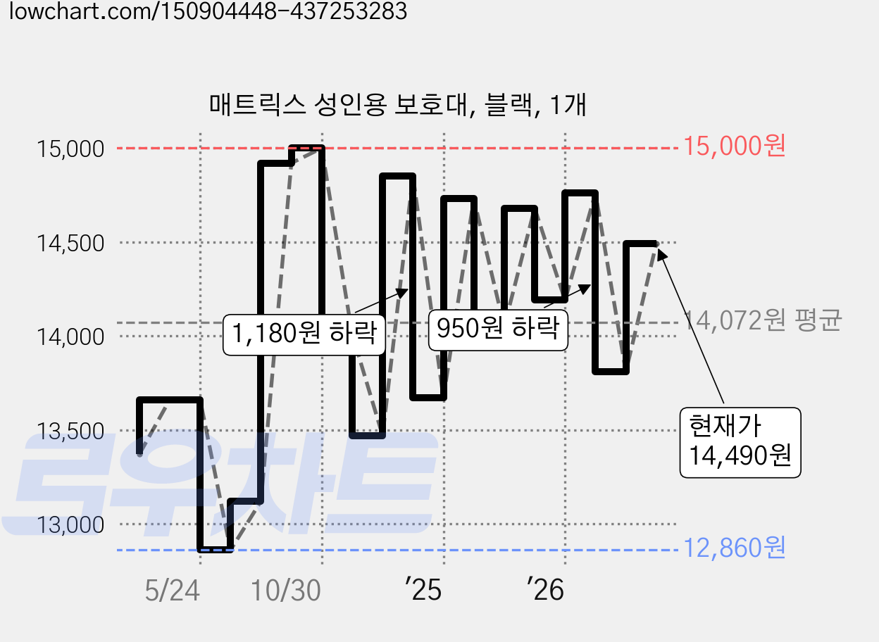 매트릭스 성인용 보호대, 블랙, 1개 가격 변동 차트, 현재가 14,490원, 역대최저가
