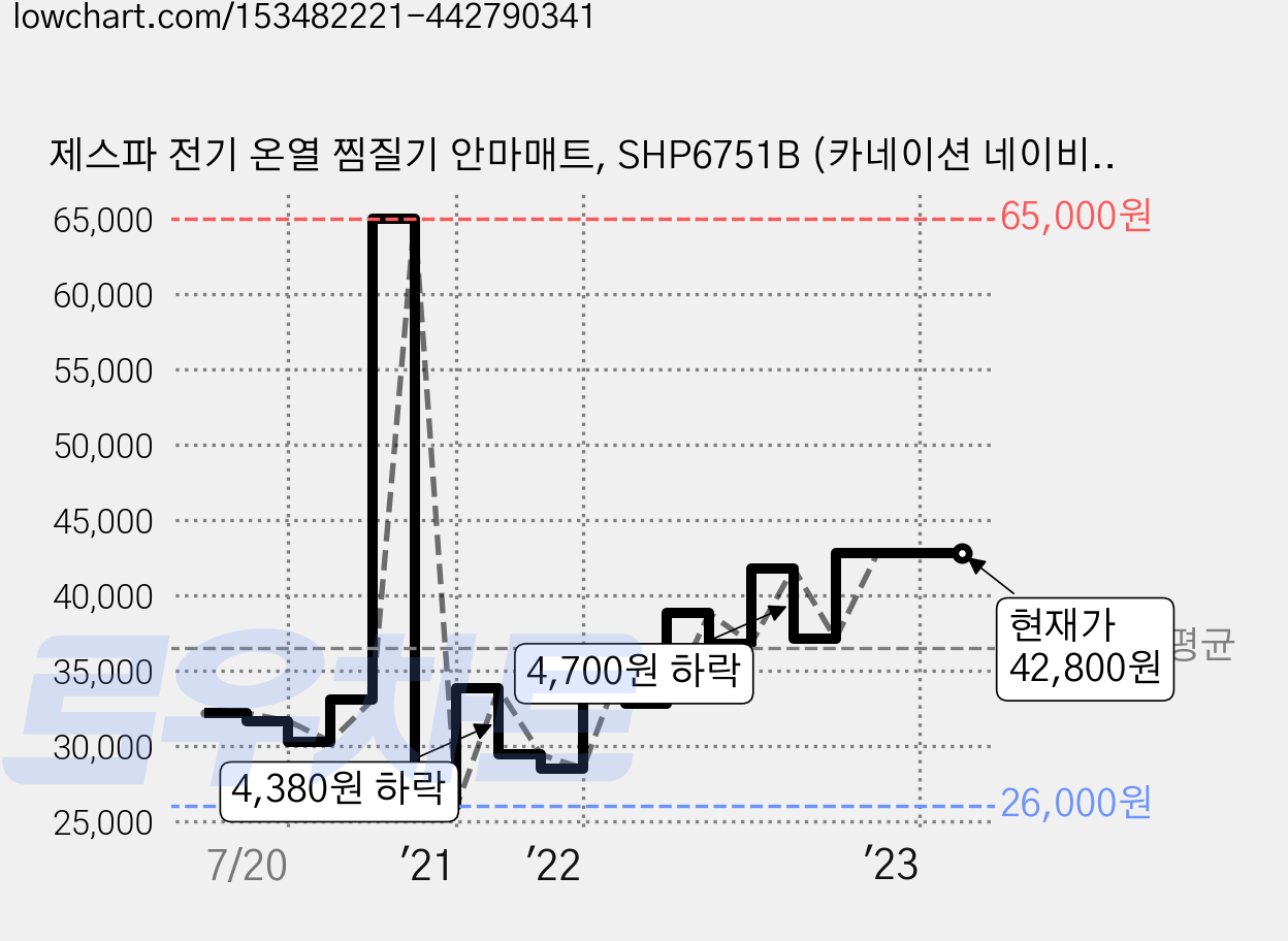 제스파 전기 온열 찜질기 안마매트, SHP6751B (카네이션 네이비) 가격 변동 차트, 현재가 42,800원, 역대최저가
