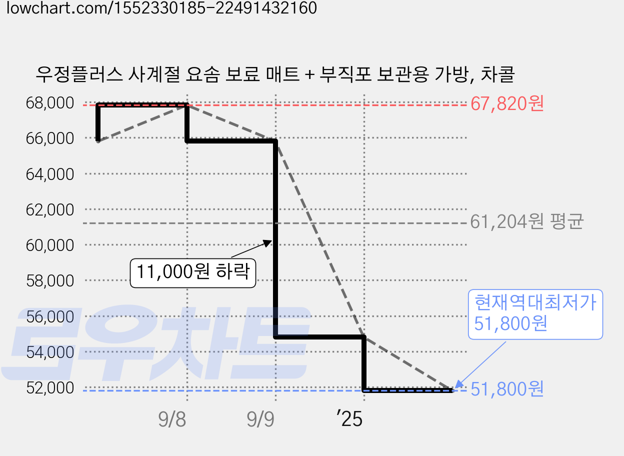 우정플러스 사계절 요솜 보료 매트 + 부직포 보관용 가방, 차콜 가격 변동 차트, 현재가 51,800원, 역대최저가