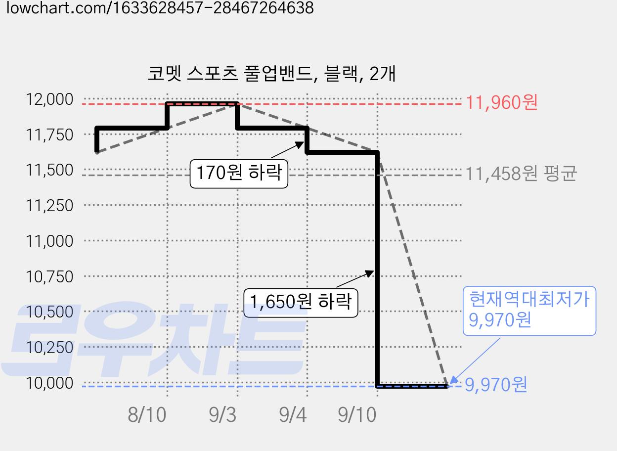 코멧 스포츠 풀업밴드, 블랙, 2개 가격 변동 차트, 현재가 9,970원, 역대최저가