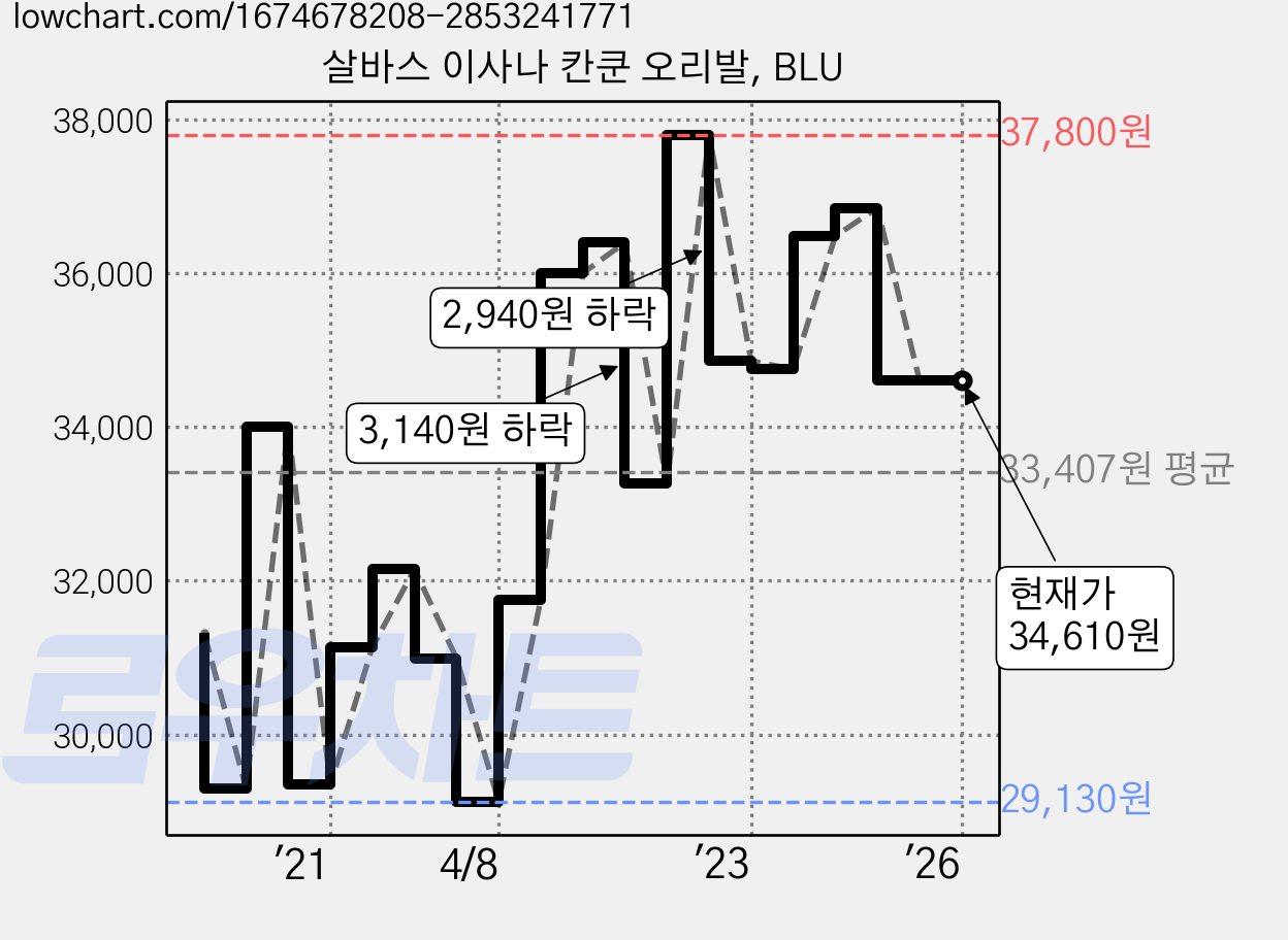 살바스 이사나 칸쿤 오리발, BLU 가격 변동 차트, 현재가 34,610원, 역대최저가