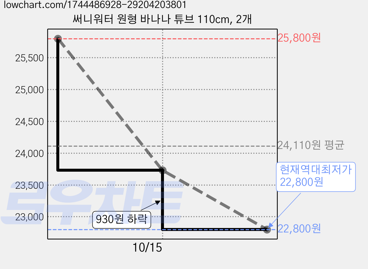 써니워터 원형 바나나 튜브 110cm, 2개 가격 변동 차트, 현재가 22,800원, 역대최저가