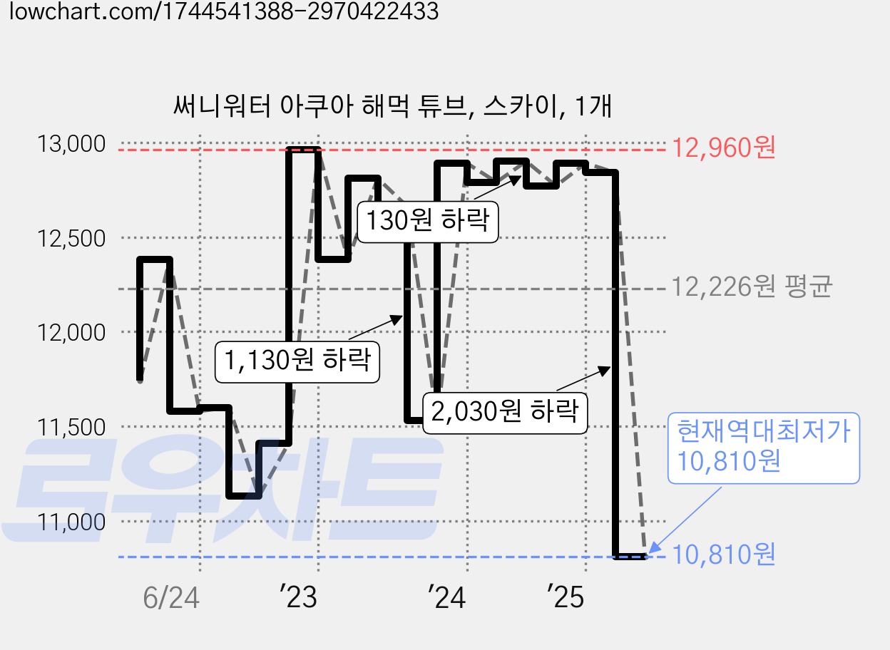 써니워터 아쿠아 해먹 튜브, 스카이, 1개 가격 변동 차트, 현재가 10,810원, 역대최저가