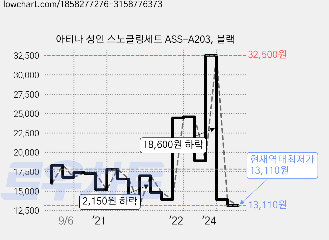 아티나 성인 스노클링세트 ASS-A203, 블랙 가격 변동 차트, 현재가 13,110원, 역대최저가