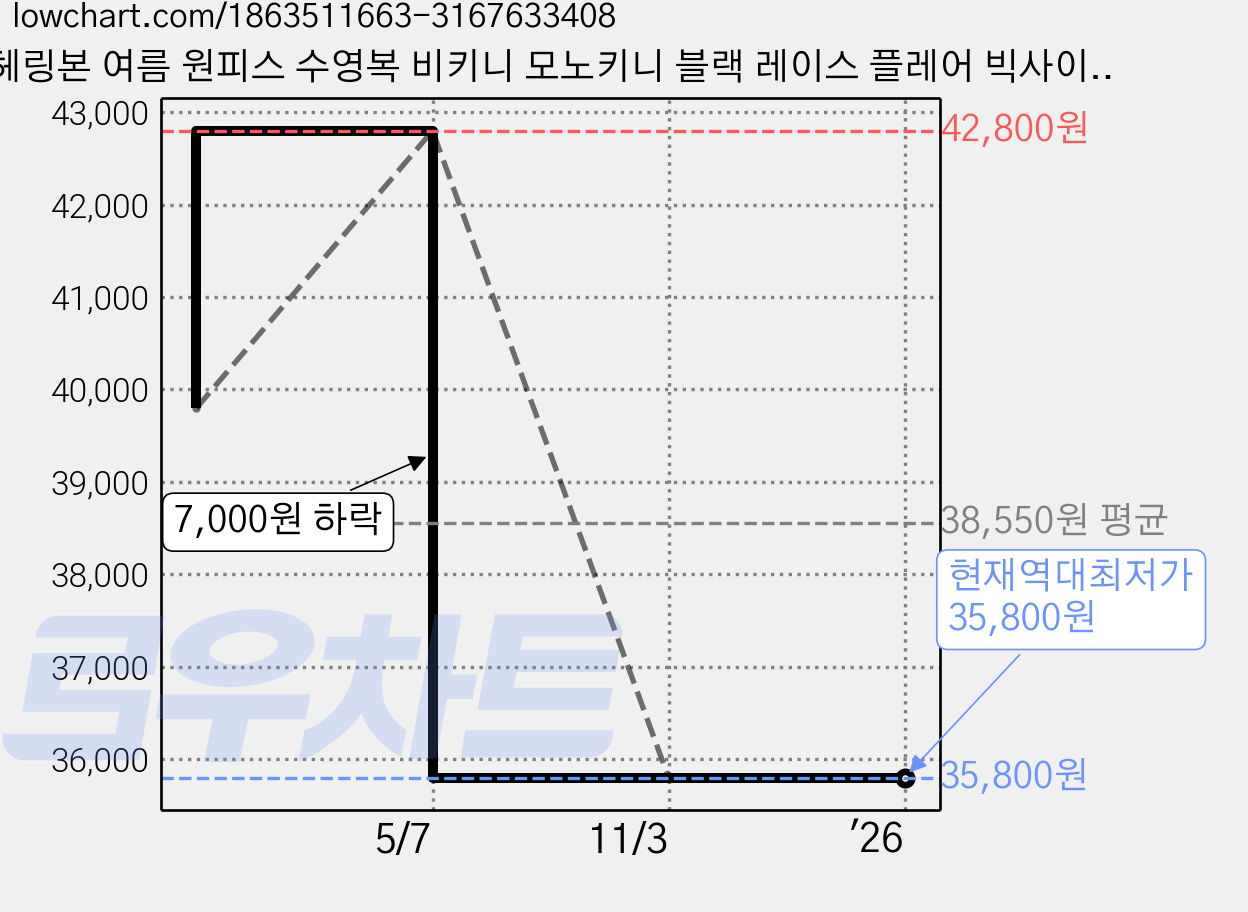 헤링본 여름 원피스 수영복 비키니 모노키니 블랙 레이스 플레어 빅사이즈 비치웨어 CD204, CDX204 레이첼 가격 변동 차트, 현재가 35,800원, 역대최저가