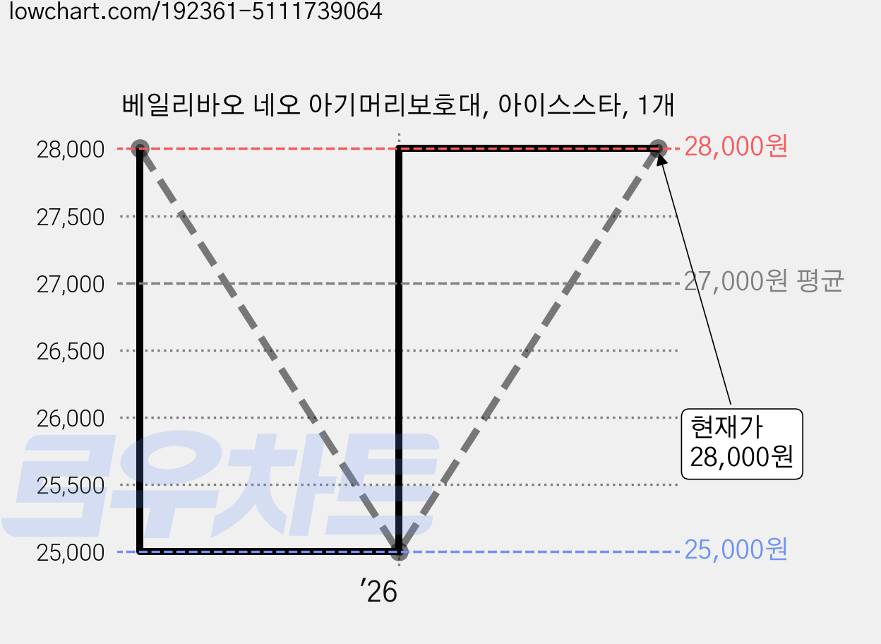 베일리바오 네오 아기머리보호대, 아이스스타, 1개 가격 변동 차트, 현재가 28,000원, 관측 최저가 25,000원