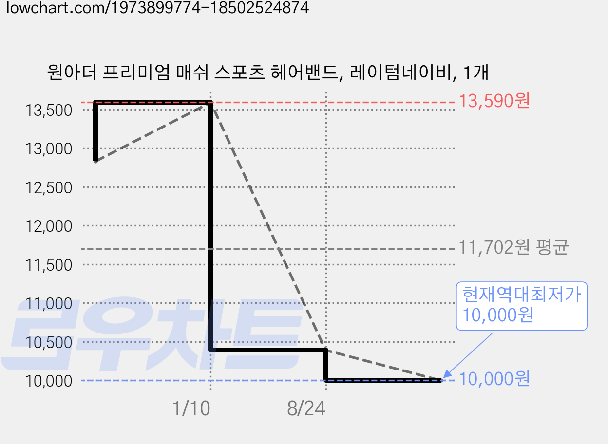 원아더 프리미엄 매쉬 스포츠 헤어밴드, 레이텀네이비, 1개 가격 변동 차트, 현재가 10,000원, 역대최저가