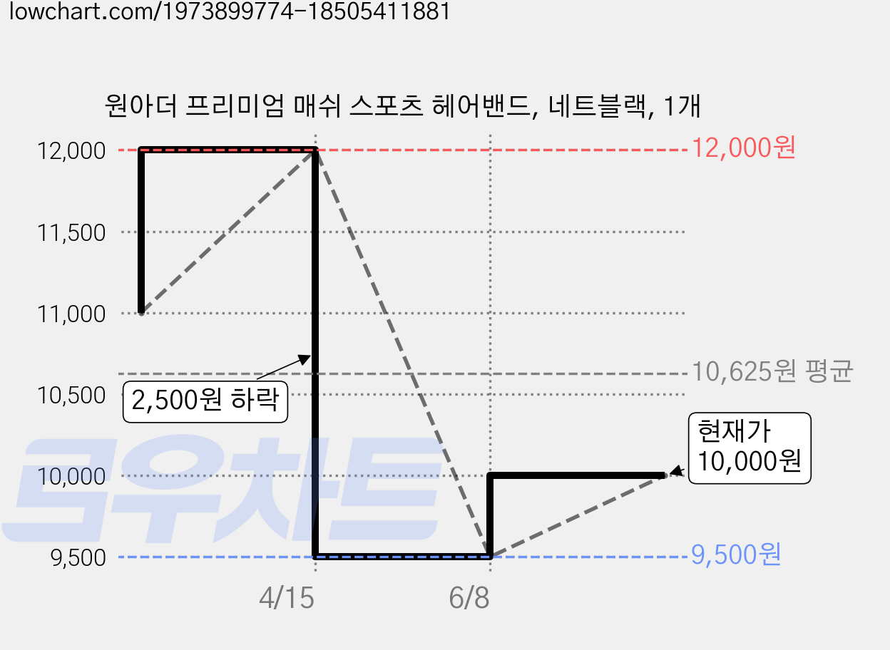 원아더 프리미엄 매쉬 스포츠 헤어밴드, 네트블랙, 1개 가격 변동 차트, 현재가 10,000원, 관측 최저가 9,500원