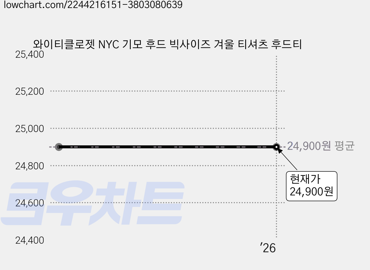 와이티클로젯 NYC 기모 후드 빅사이즈 겨울 티셔츠 후드티 가격 변동 차트, 현재가 24,900원
