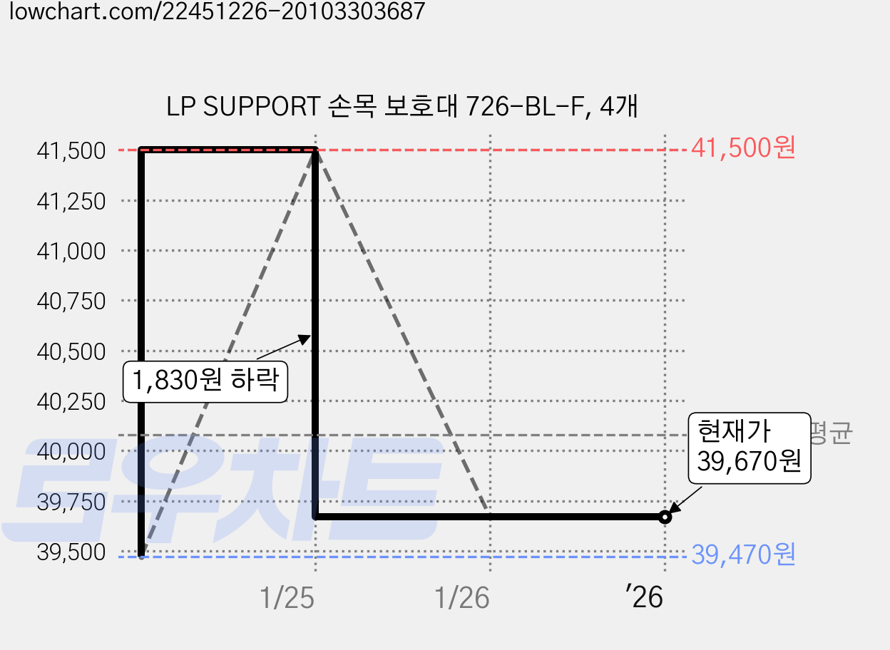 LP SUPPORT 손목 보호대 726-BL-F, 4개 가격 변동 차트, 현재가 39,670원, 역대최저가