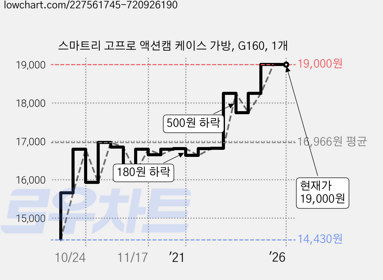 스마트리 고프로 액션캠 케이스 가방, G160, 1개 가격 변동 차트, 현재가 19,000원, 역대최저가