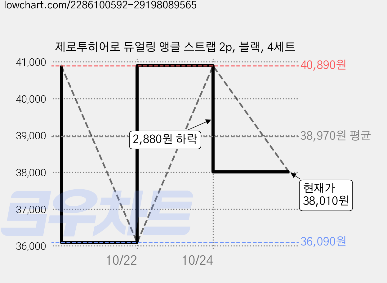 제로투히어로 듀얼링 앵클 스트랩 2p, 블랙, 4세트 가격 변동 차트, 현재가 38,010원, 관측 최저가 36,090원