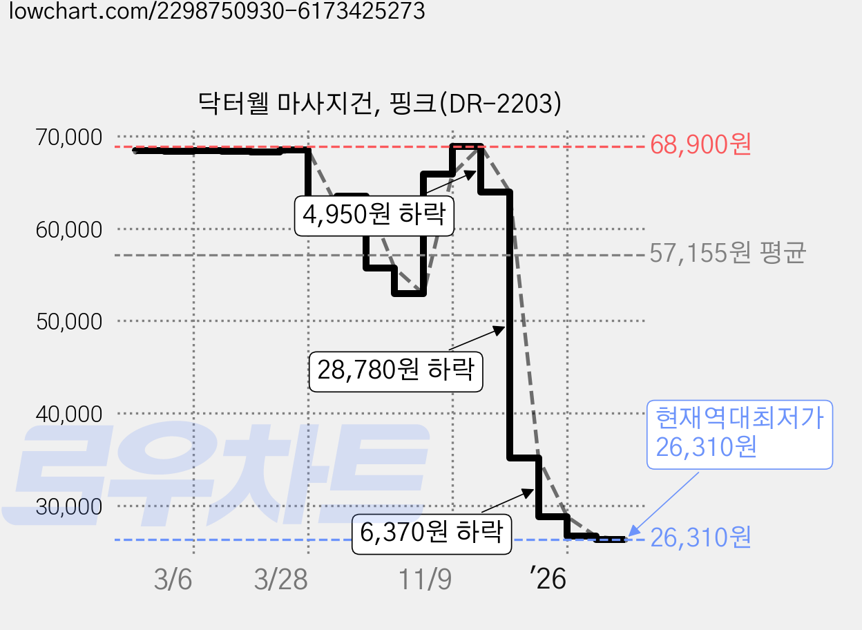 닥터웰 마사지건, 핑크(DR-2203) 가격 변동 차트, 현재가 26,310원, 역대최저가