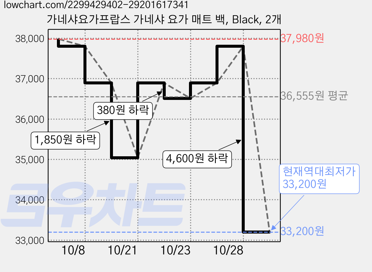 가네샤요가프랍스 가네샤 요가 매트 백, Black, 2개 가격 변동 차트, 현재가 33,200원, 역대최저가