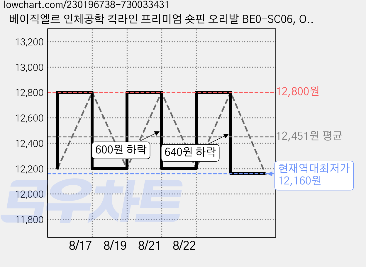 베이직엘르 인체공학 킥라인 프리미엄 숏핀 오리발 BE0-SC06, One Color/S 가격 변동 차트, 현재가 12,160원, 역대최저가