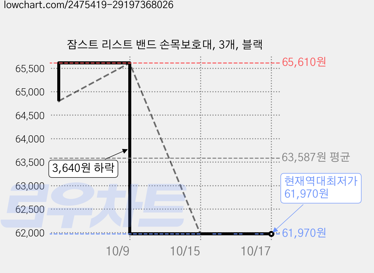 잠스트 리스트 밴드 손목보호대, 3개, 블랙 가격 변동 차트, 현재가 61,970원, 역대최저가