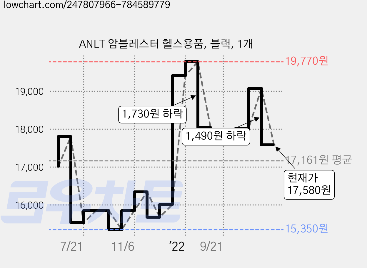 ANLT 암블레스터 헬스용품, 블랙, 1개 가격 변동 차트, 현재가 17,580원, 관측 최저가 15,350원