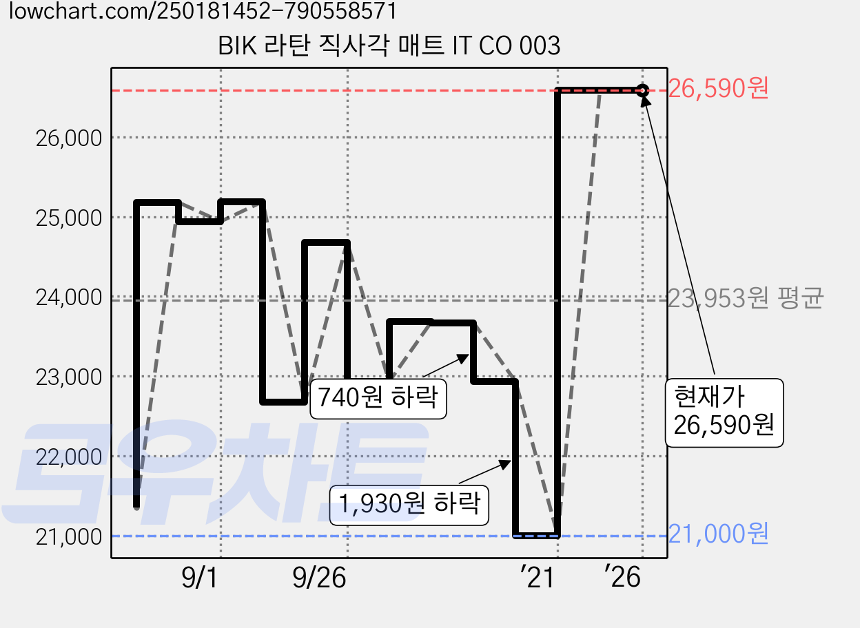 BIK 라탄 직사각 매트 IT CO 003 가격 변동 차트, 현재가 26,590원, 역대최저가
