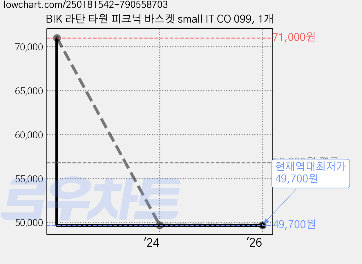 BIK 라탄 타원 피크닉 바스켓 small IT CO 099, 1개 가격 변동 차트, 현재가 49,700원, 역대최저가