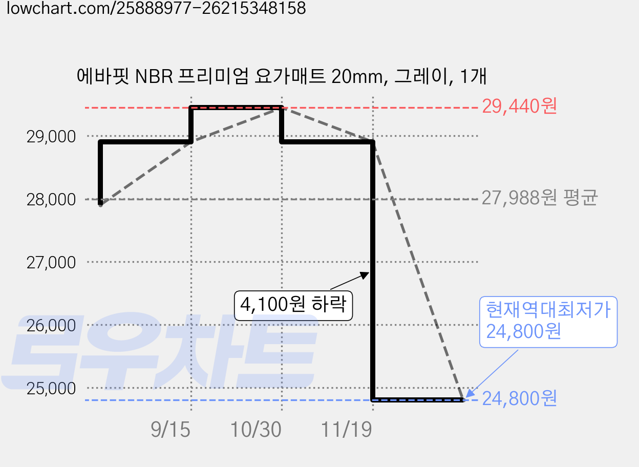 에바핏 NBR 프리미엄 요가매트 20mm, 그레이, 1개 가격 변동 차트, 현재가 24,800원, 역대최저가