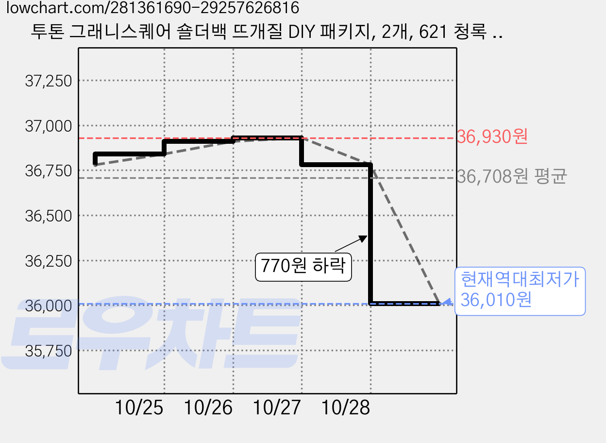 투톤 그래니스퀘어 숄더백 뜨개질 DIY 패키지, 2개, 621 청록 + 602 살구베이지 가격 변동 차트, 현재가 36,010원, 역대최저가