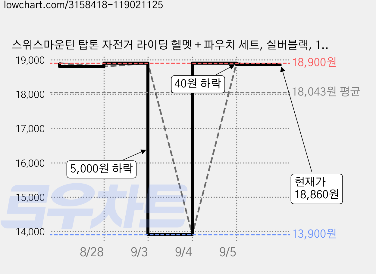 스위스마운틴 탑톤 자전거 라이딩 헬멧 + 파우치 세트, 실버블랙, 1개 가격 변동 차트, 현재가 18,860원, 관측 최저가 13,900원