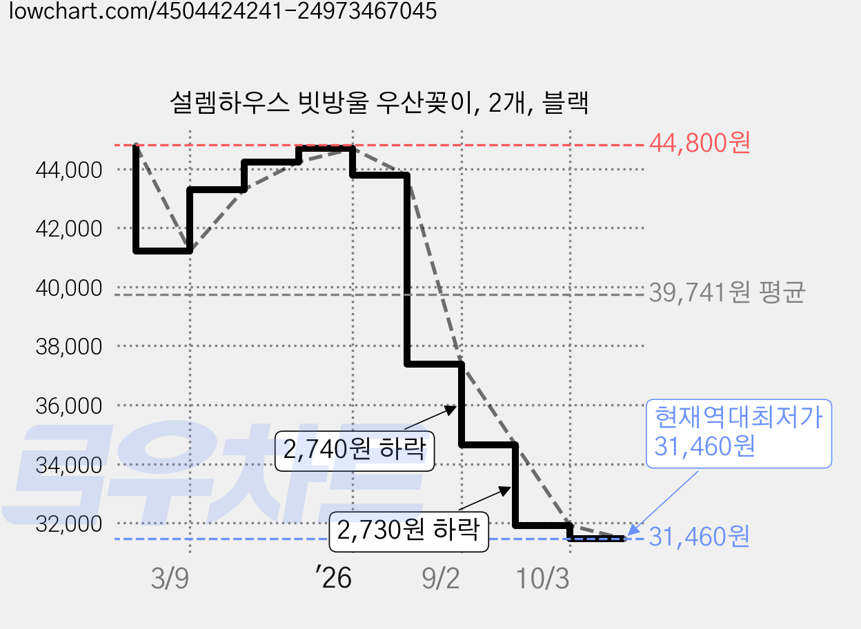 설렘하우스 빗방울 우산꽂이, 2개, 블랙 가격 변동 차트, 현재가 31,460원, 역대최저가