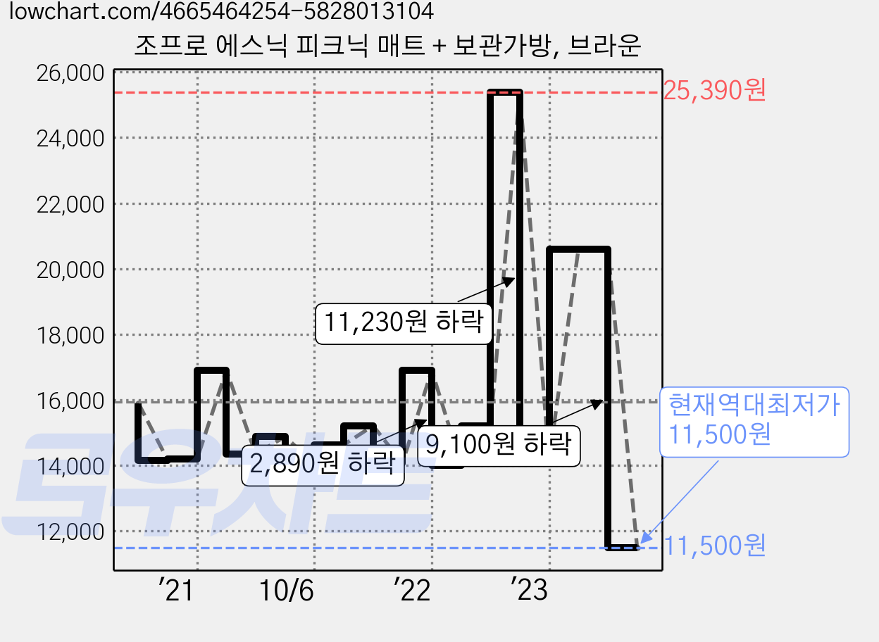 조프로 에스닉 피크닉 매트 + 보관가방, 브라운 가격 변동 차트, 현재가 11,500원, 역대최저가