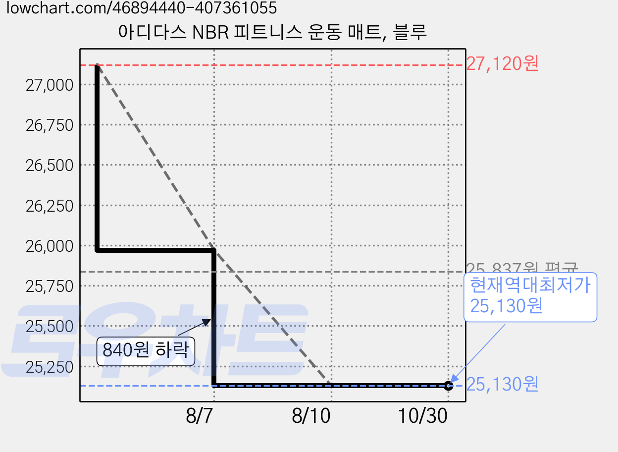아디다스 NBR 피트니스 운동 매트, 블루 가격 변동 차트, 현재가 25,130원, 역대최저가