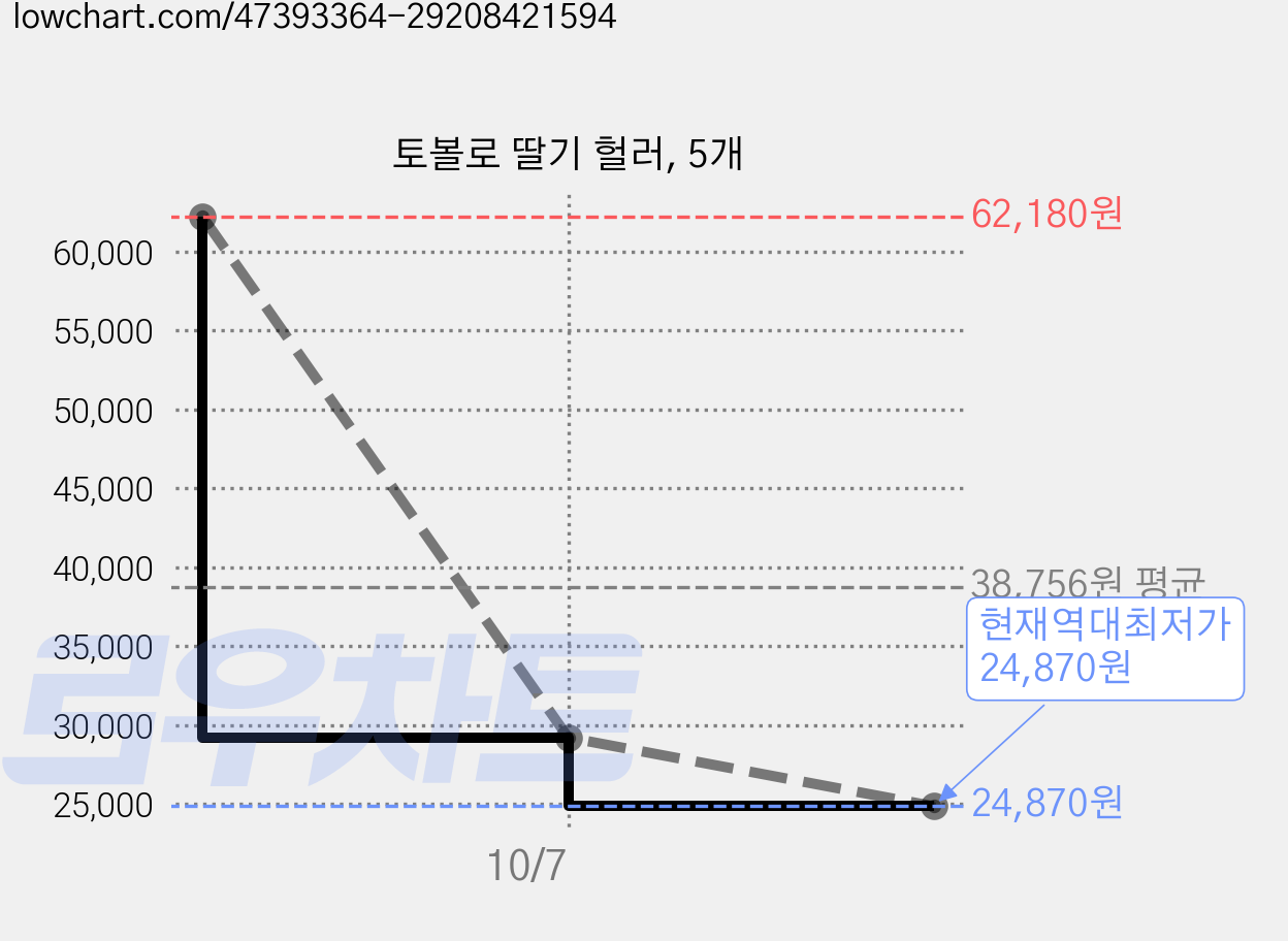 토볼로 딸기 헐러, 5개 가격 변동 차트, 현재가 24,870원, 역대최저가