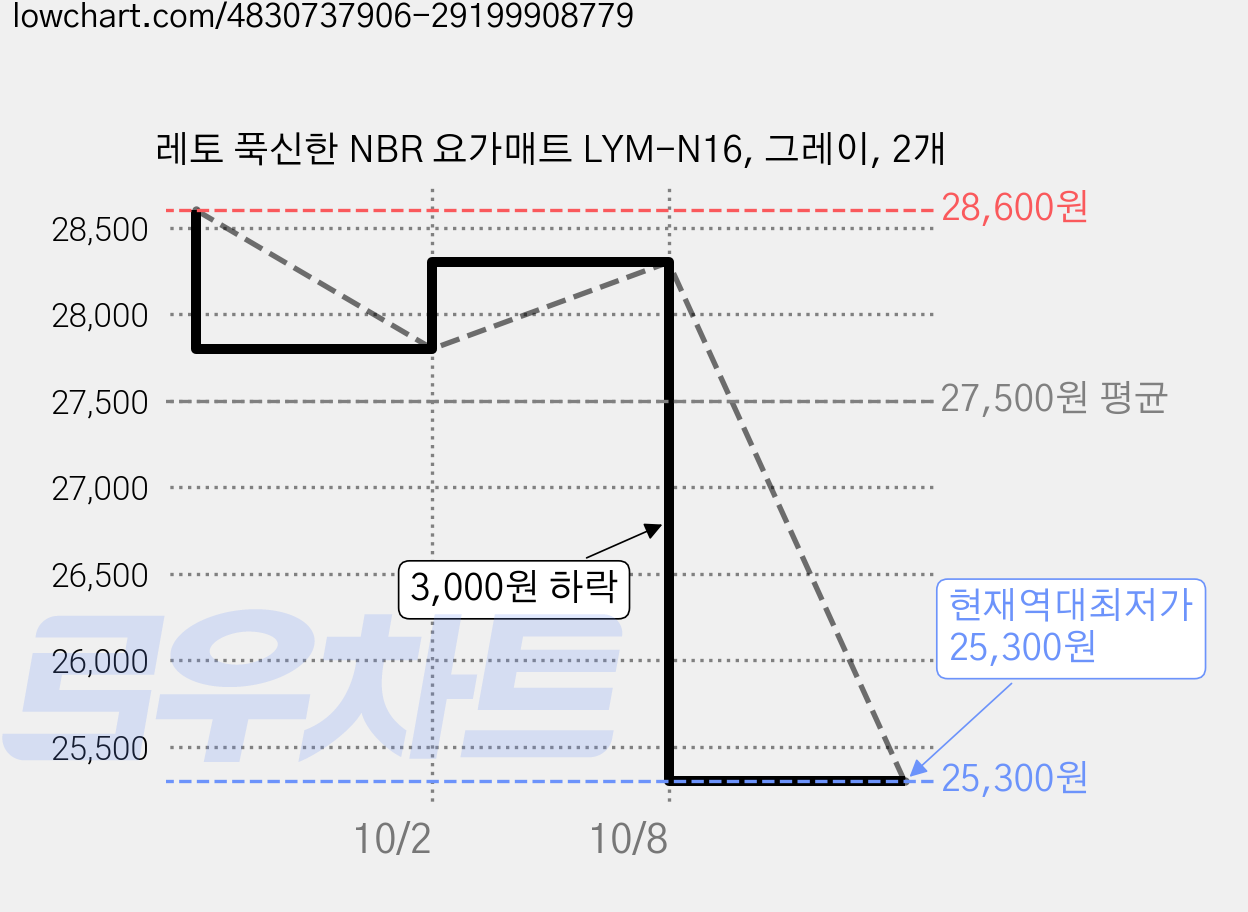 레토 푹신한 NBR 요가매트 LYM-N16, 그레이, 2개 가격 변동 차트, 현재가 25,300원, 역대최저가