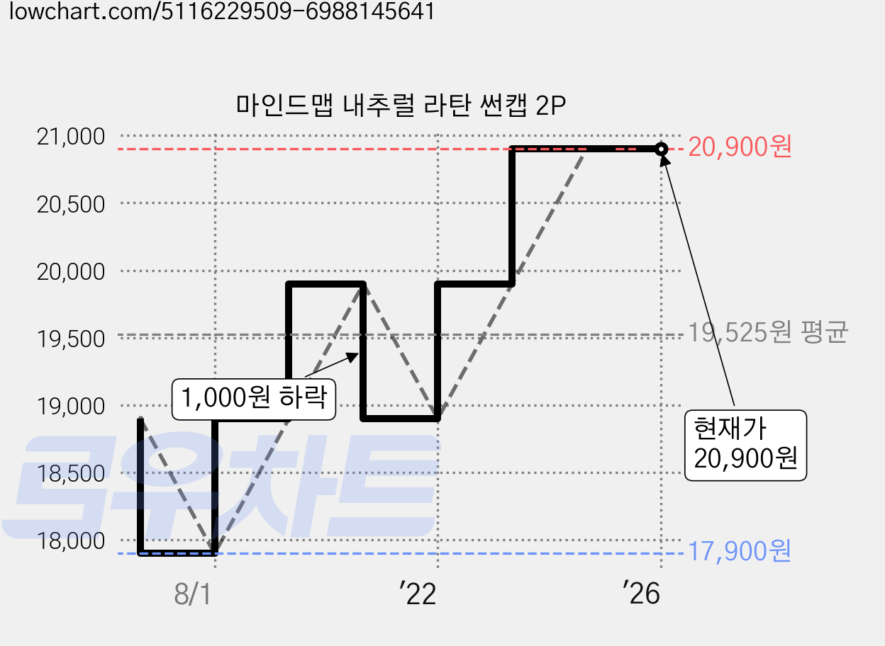 마인드맵 내추럴 라탄 썬캡 2P 가격 변동 차트, 현재가 20,900원, 역대최저가