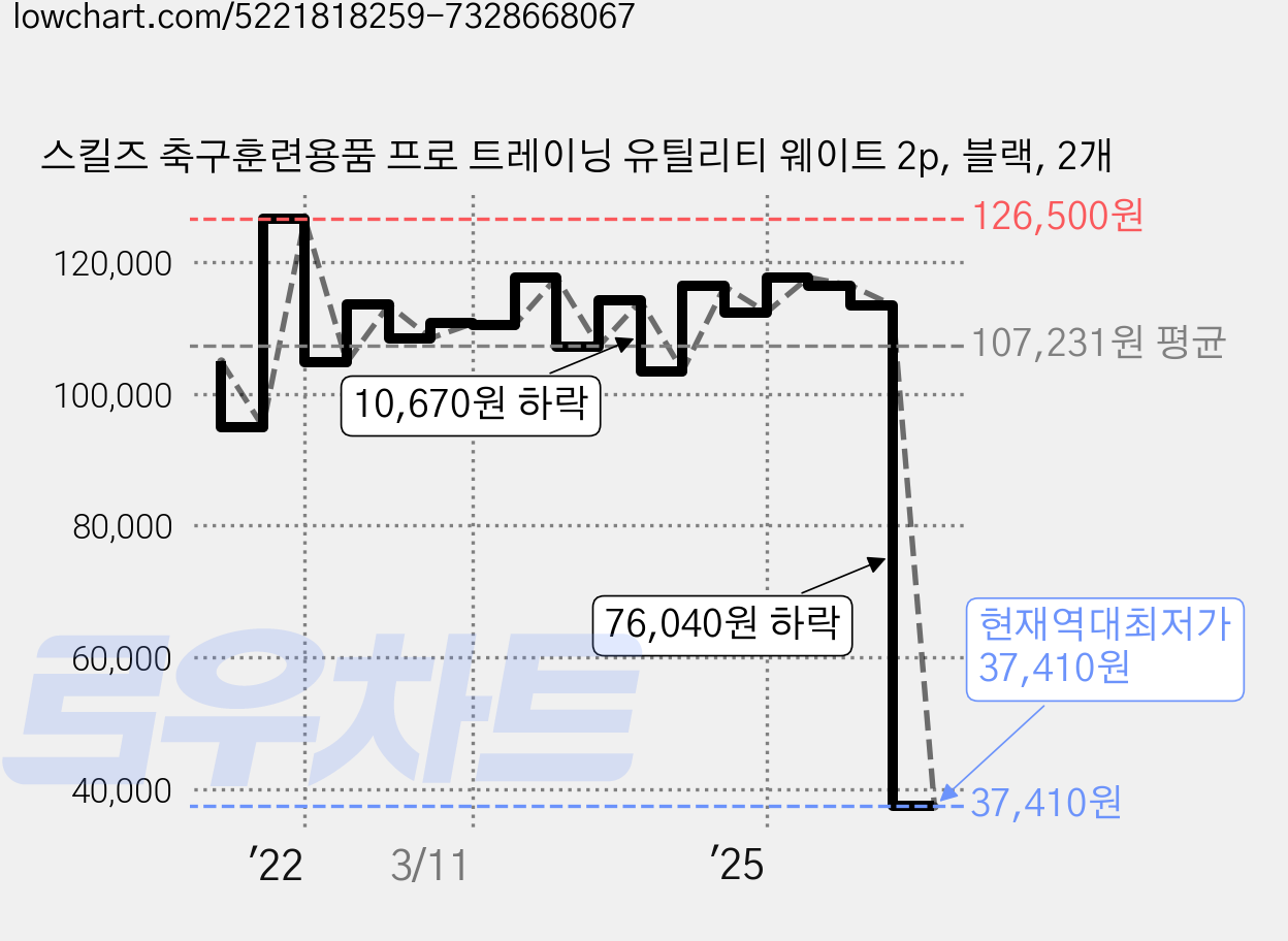 스킬즈 축구훈련용품 프로 트레이닝 유틸리티 웨이트 2p, 블랙, 2개 가격 변동 차트, 현재가 37,410원, 역대최저가