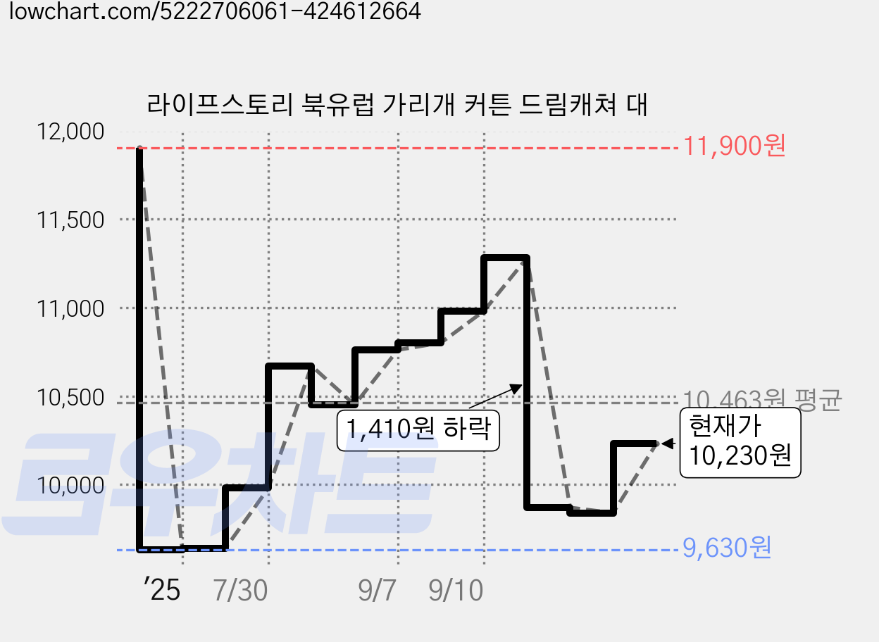 라이프스토리 북유럽 가리개 커튼 드림캐쳐 대 가격 변동 차트, 현재가 10,230원, 관측 최저가 9,610원