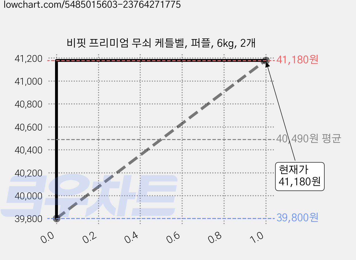 비핏 프리미엄 무쇠 케틀벨, 퍼플, 6kg, 2개 가격 변동 차트, 현재가 41,180원, 관측 최저가 39,800원