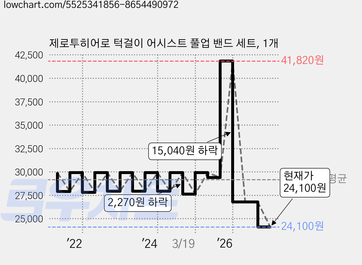 제로투히어로 턱걸이 어시스트 풀업 밴드 세트, 1개 가격 변동 차트, 현재가 24,100원, 관측 최저가 23,900원