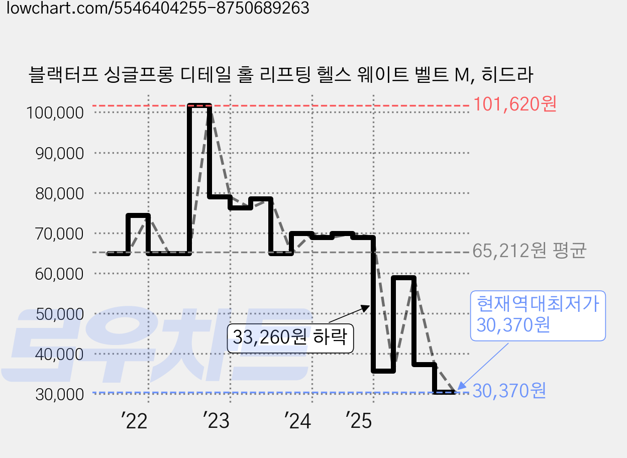 블랙터프 싱글프롱 디테일 홀 리프팅 헬스 웨이트 벨트 M, 히드라 가격 변동 차트, 현재가 30,370원, 역대최저가