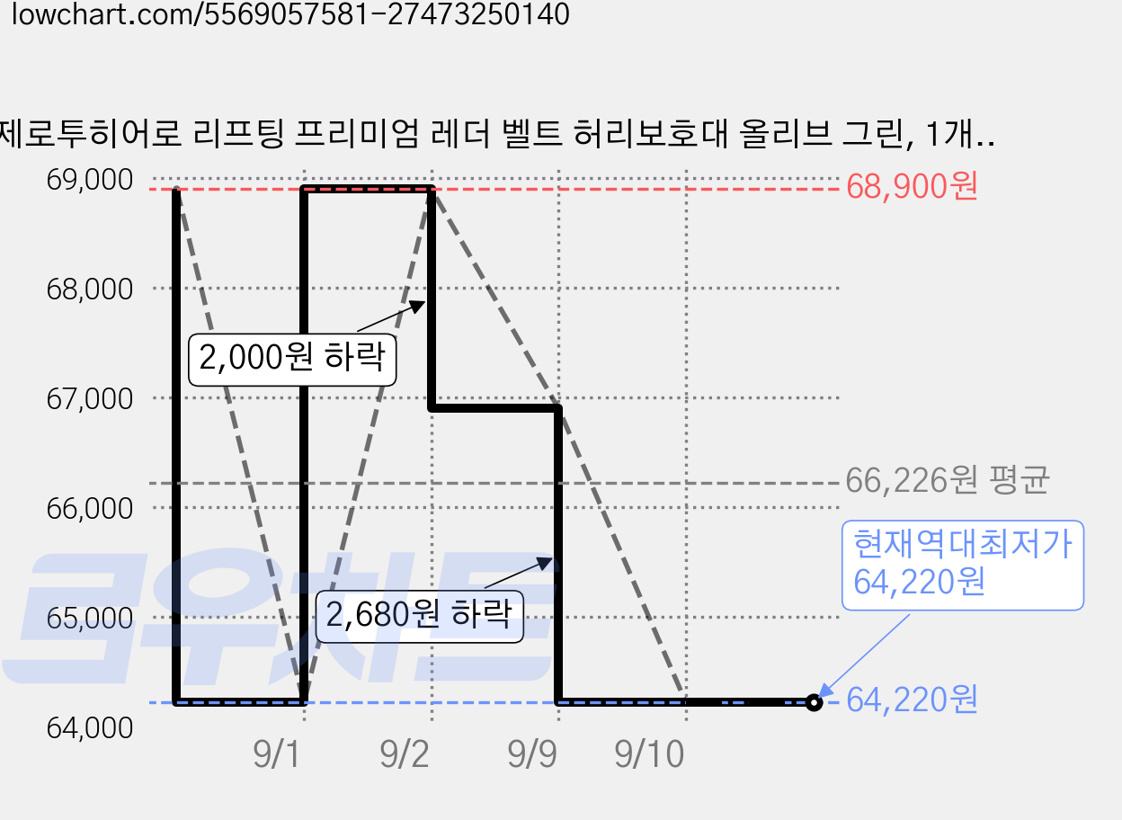 제로투히어로 리프팅 프리미엄 레더 벨트 허리보호대 올리브 그린, 1개, green 가격 변동 차트, 현재가 64,220원, 역대최저가
