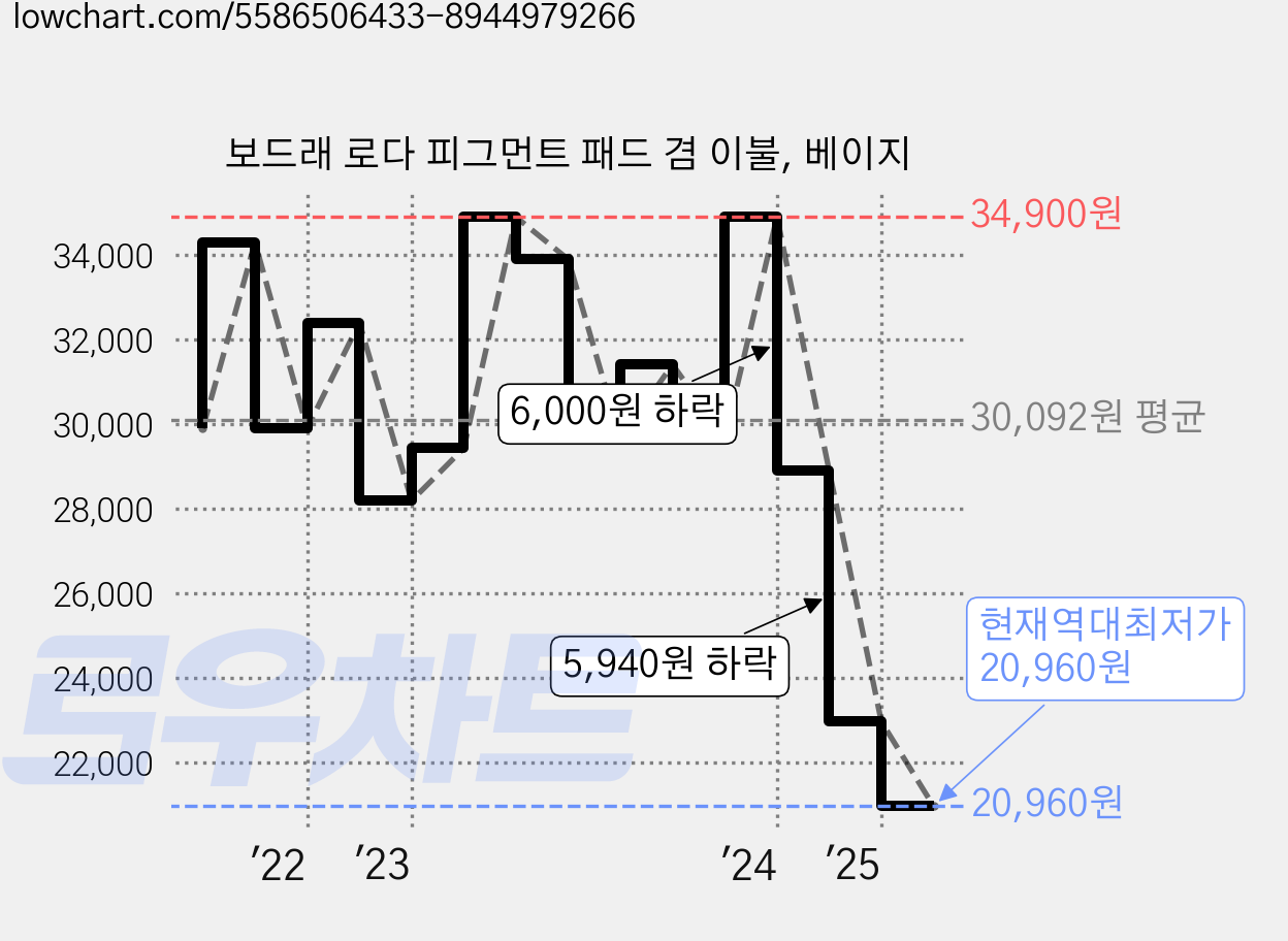 보드래 로다 피그먼트 패드 겸 이불, 베이지 가격 변동 차트, 현재가 20,960원, 역대최저가