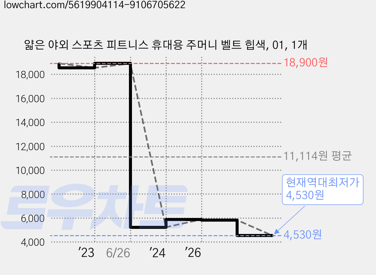 얇은 야외 스포츠 피트니스 휴대용 주머니 벨트 힙색, 01, 1개 가격 변동 차트, 현재가 4,530원, 역대최저가