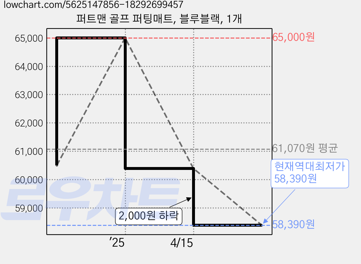 퍼트맨 골프 퍼팅매트, 블루블랙, 1개 가격 변동 차트, 현재가 58,390원, 역대최저가