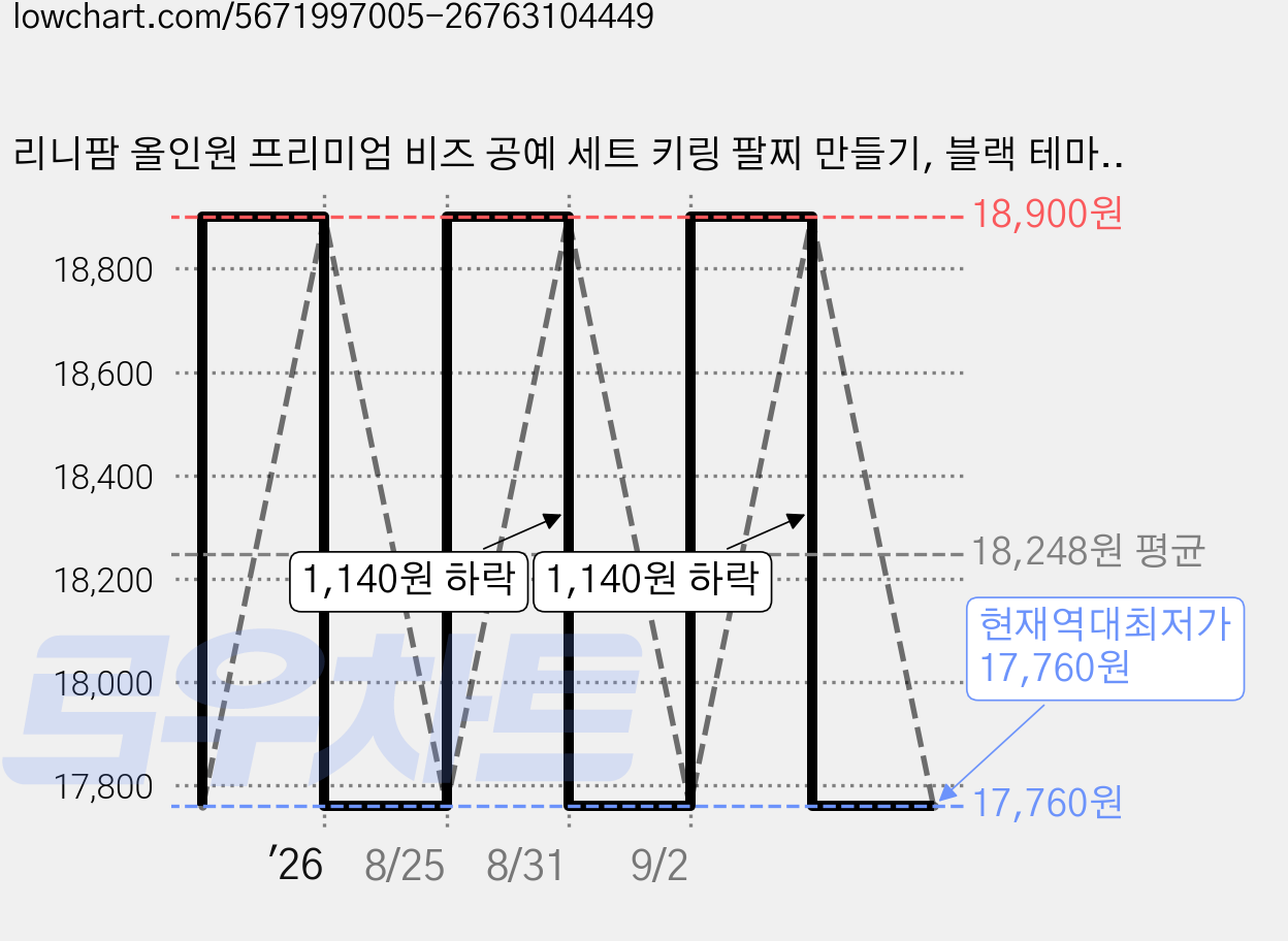 리니팜 올인원 프리미엄 비즈 공예 세트 키링 팔찌 만들기, 블랙 테마, 1세트 가격 변동 차트, 현재가 17,760원, 역대최저가