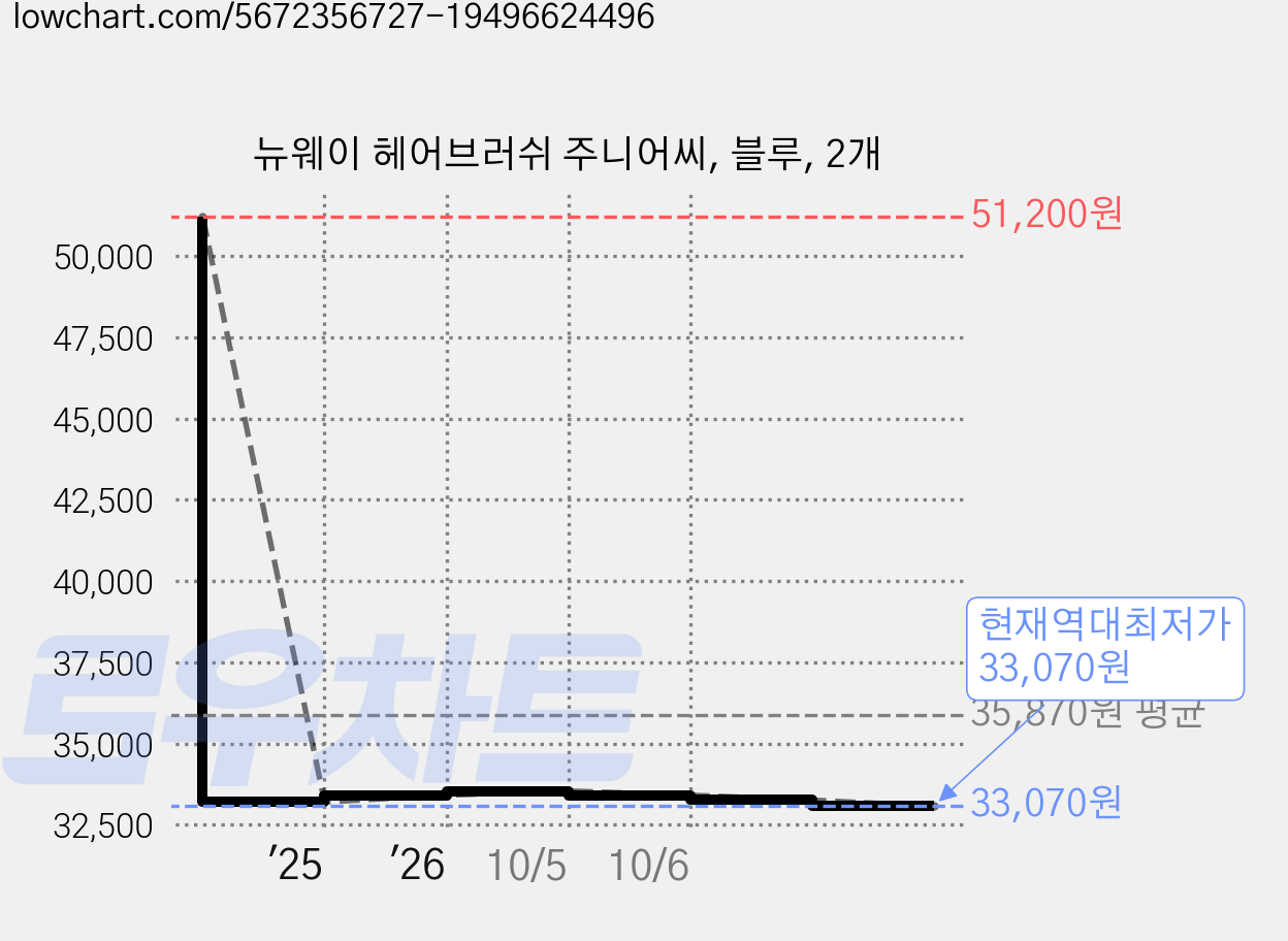 뉴웨이 헤어브러쉬 주니어씨, 블루, 2개 가격 변동 차트, 현재가 33,070원, 역대최저가