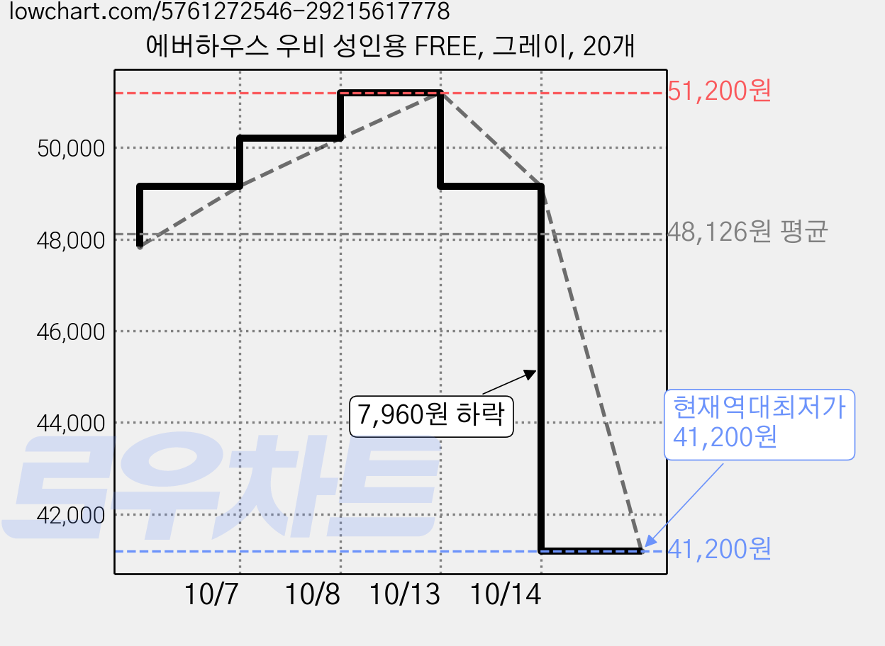 에버하우스 우비 성인용 FREE, 그레이, 20개 가격 변동 차트, 현재가 41,200원, 역대최저가